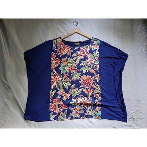 Bob Mackie Top Blue Floral Kaftan Polyester Round Neck Womens Size 2X